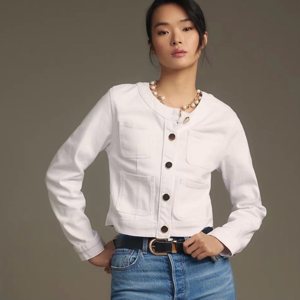 Women's White Button-Front Cropped Jacket